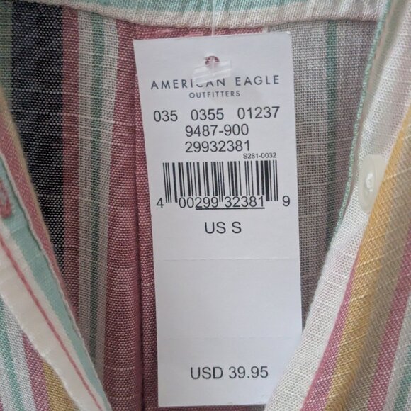 American Eagle Short Sleeve Striped Button Up Shirt Size Small - Picture 6 of 7